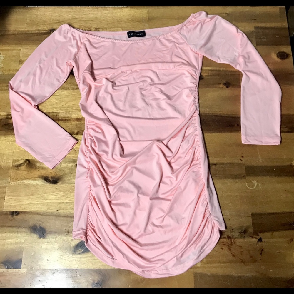 Pink Ruche Mini Dress Size Small - Picture 2 of 2
